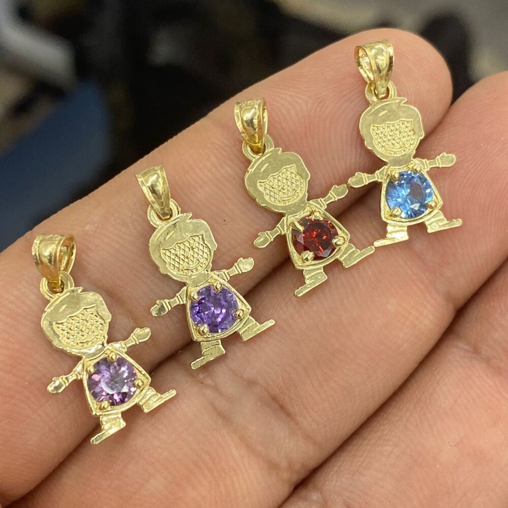 14K Yellow Gold Little Boys Pendant Charms Birthstones for Moms Mothers Womens - Picture 1 of 6
